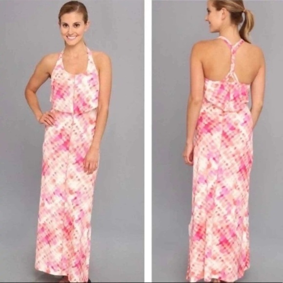 Patagonia Folly Beach Maxi Dress pink & peach tie dye print shelf bra Medium - Picture 1 of 10